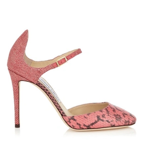 Jimmy Choo Marny 100 Coral Pink Gloss Elaphe Mary Jane Pumps Size EU 41 - Picture 2 of 7